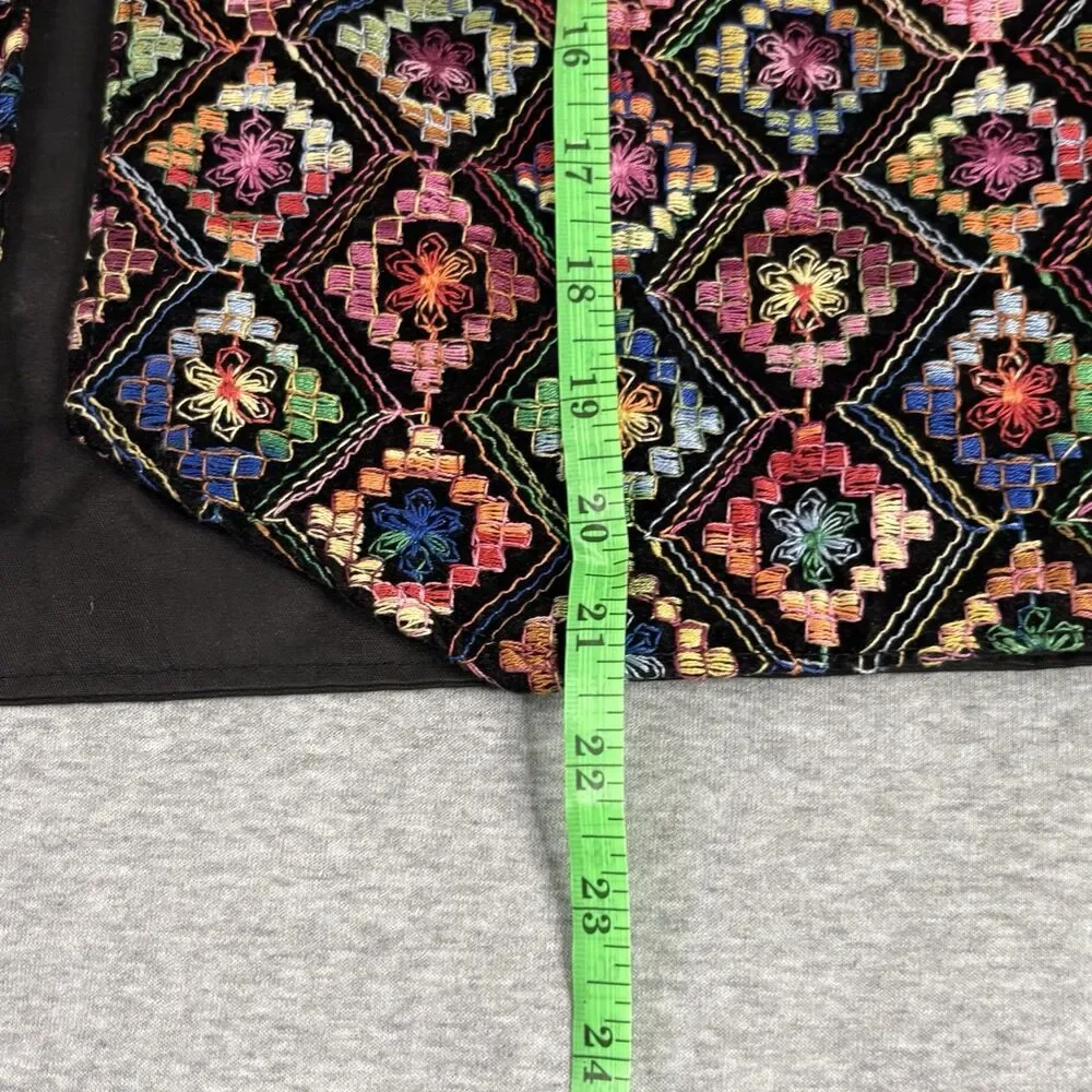 Anter Fashion Embroidered Vest Womens Medium Boho‎ Folk Geometric Rainbow Black